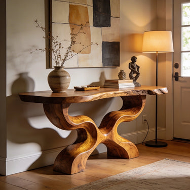 Cross Wave Sculptural Console Table with Intersecting Base