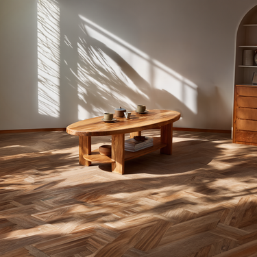 Oval Solid Wood Coffee Table with Open Shelf Storage