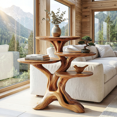 Organic Tree Form Side Table with Tiered Round Display Surfaces