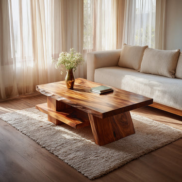 Live Edge Coffee Table With Angled Base Shelf
