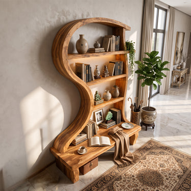 Natural Wood S Bookcase With Reading Bench
