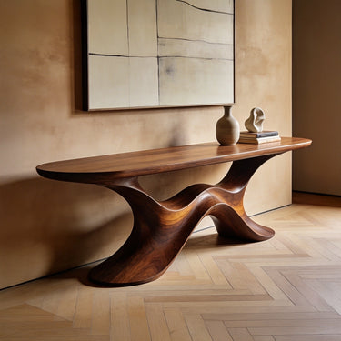 Sculptural Wave Console Table with Organic Flowing Base
