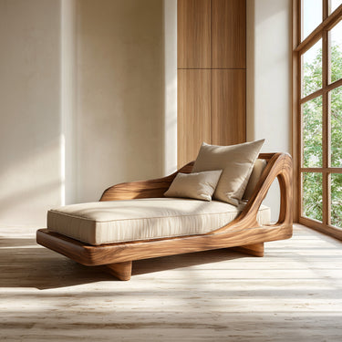 Sculptural Wood Daybed With Organic Curved Frame