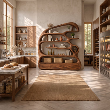 Modern Wood Display Cabinet With Floating Shelves And Closed Storage