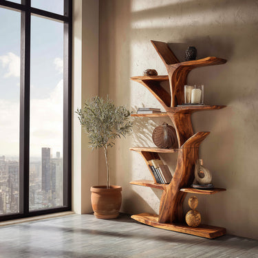 Sculptural Wood Bookshelf With Branch Form Shelves