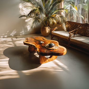 Organic Live Edge Coffee Table with Sculptural Loop Base
