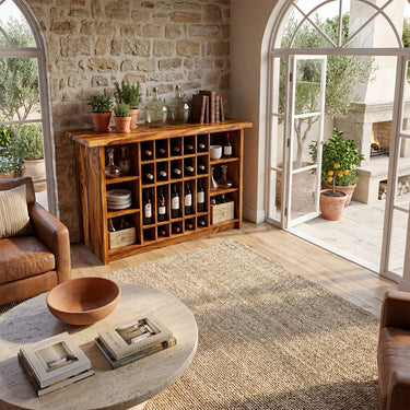 Wood Wine Cabinet Island With Bottle Grid Storage