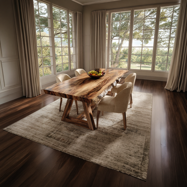 Live Edge Solid Wood Dining Table with Sculptural Base Design