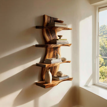 Vertical Wood Wall-Mounted Shelf With Layered Display