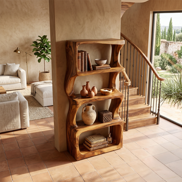 Natural Wood Bookshelf With Soft Contoured Shelves