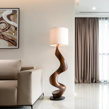 Handcarved Solid Wood Floor Lamp Sculptural Modern Standing Light