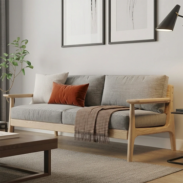 Wooden Frame Sofa With Cushioned Seat for Modern Living