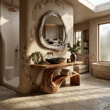 Sculptural Christmas Live Edge Bathroom Vanity with Pedestal Base For Luxury Bathroom