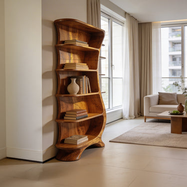 Sculptural Organic Bookshelf with Flowing Carved Form