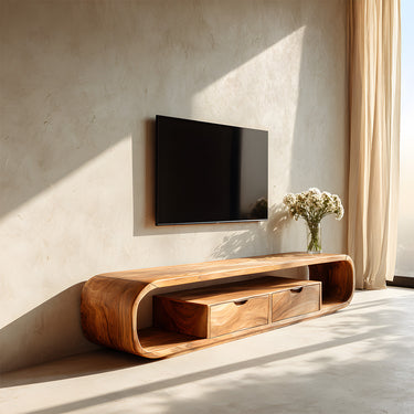 Organic Waterfall TV Cabinet With Floating Double Drawers