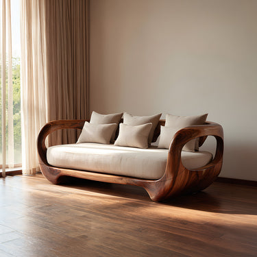 Open Ring Arm Sofa With Sculptural Flowing Base