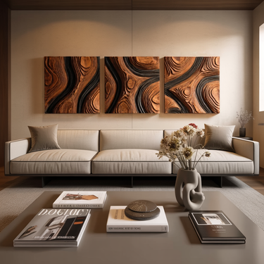 Set of 3 Square Wood Wall Art Panels with Natural Grain Pattern