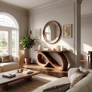 Natural Wood Console Table With Double Loop Base