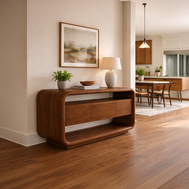 Curved Waterfall Console Sideboard With Floating Drawers