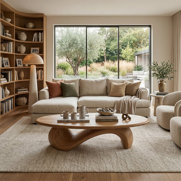 Sculptural Oval Coffee Table with Organic Curve Base for Classic Interiors