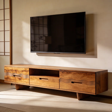 Wave Front TV Console With Open Media Storage