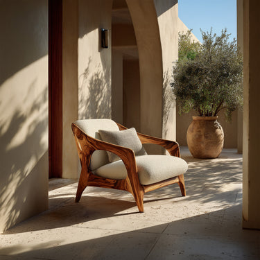 Sculptural Wood Lounge Chair With Open Arm Frame