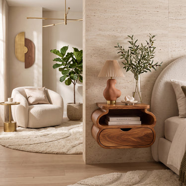Sculptural Floating Nightstand with Drawer and Curved Shelf