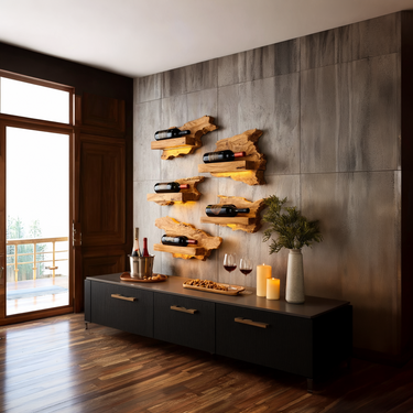 Live Edge Solid Wood Wall-Mounted Wine Rack