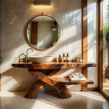 Solid Wood Floating Vanity with Sculptural Base for Modern Bathroom