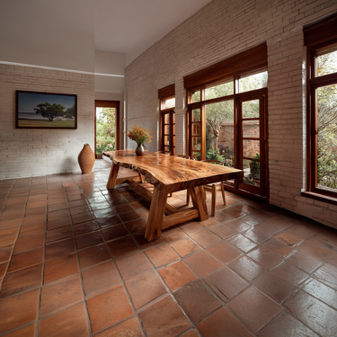 Live Edge Solid Wood Dining Table with Architectural Base Design