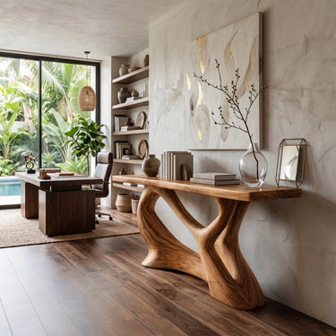 Natural Wood Console Table With Curved Branch Base
