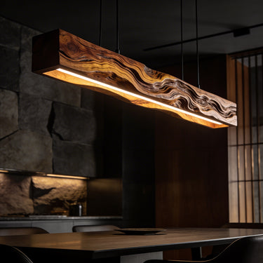 Handcrafted Wood Beam Pendant Light with Sculptural Grain