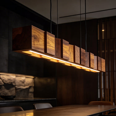 Linear Wood Pendant Light Geometric Block Design