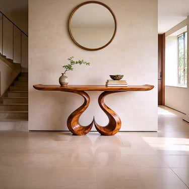 Twin Sculptural Pedestal Console Table For Modern Interiors