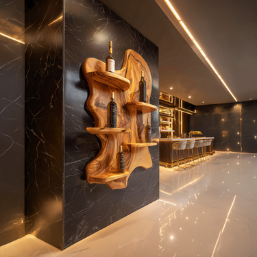 Live Edge Solid Wood Wall Wine Rack Handcrafted Floating Bar Shelf