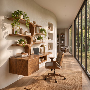 Large Wall Mounted Executive Desk With Storage Cabinet And Display Shelves