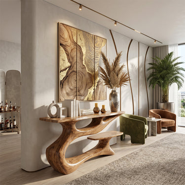 Organic Form Entryway Console Table With Natural Wood Character