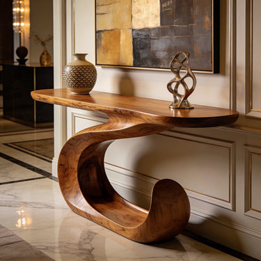 Curved Sculptural Console Table with Flowing Base