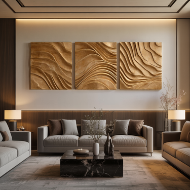 Abstract Wood Wall Art Set of Three with Layered Wave Design