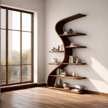 Sculptural Curved Wall Mounted Bookshelf with Organic Flow