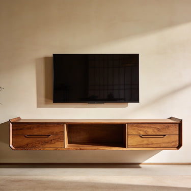 Floating TV Console With Sculpted Corner Frame
