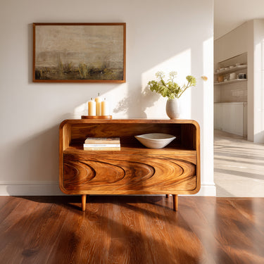 Curved Wood Sideboard With Carved Wave Door