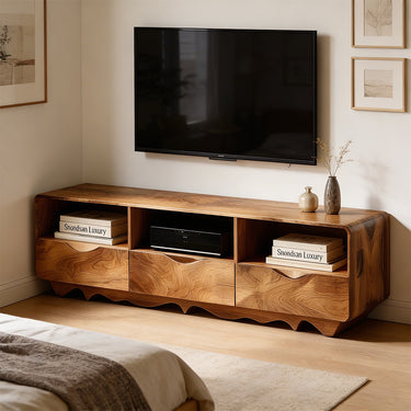 Organic Wave Base TV Cabinet With Open Shelf Storage