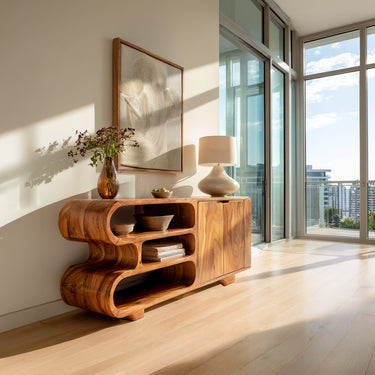 Sculptural Waterfall Sideboard With Tiered Open Shelves