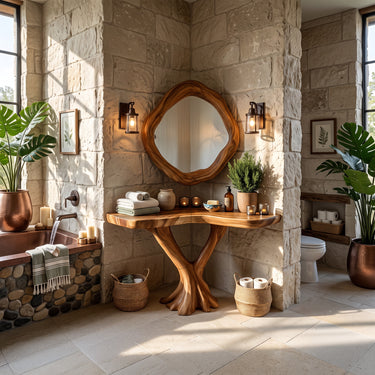 Natural Wood Wave Vanity With Intertwined Pedestal Base
