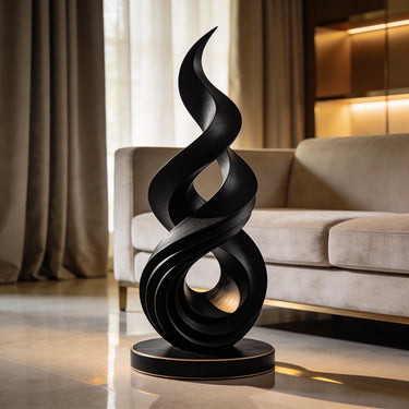 Black Layered Infinity Flame Floor Sculpture