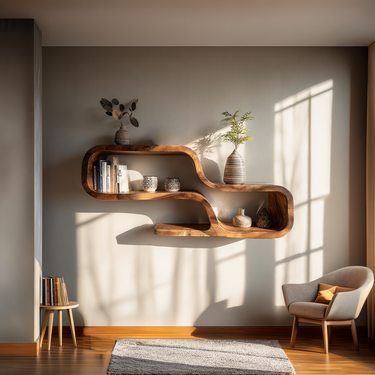 Natural Wood Floating Shelf with Sculpted Organic Edge