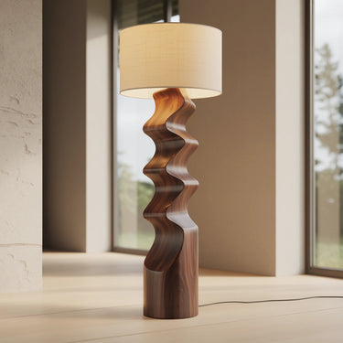 Sculpted Solid Wood Floor Lamp for Organic Modern Interiors