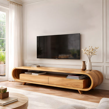 Scandinavian Curved TV Cabinet With Floating Drawer Storage