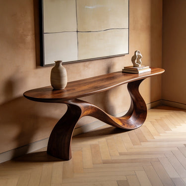 Flowing Wave Console Table with Sculptural Curved Base